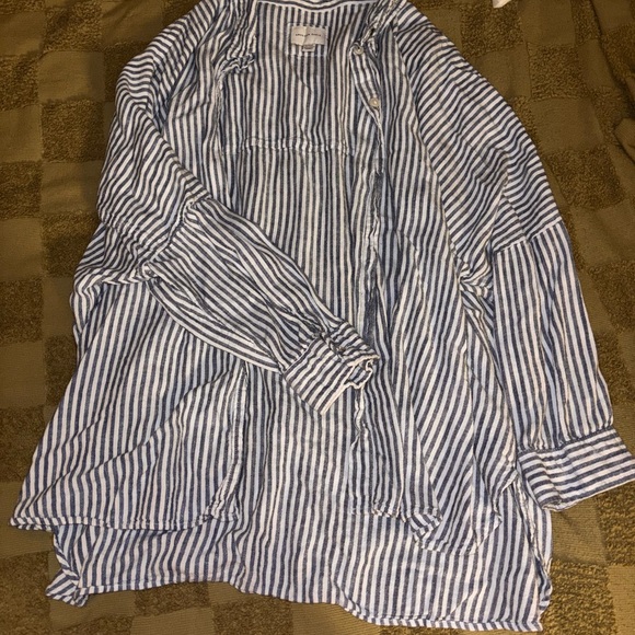 American Eagle Outfitters Tops - American Eagle Outfitters Blue and White Striped Shirt